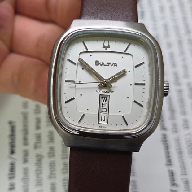 빈티지 부로바 사각탱크형 오리지널 실버판 데이데이트 오토매틱 