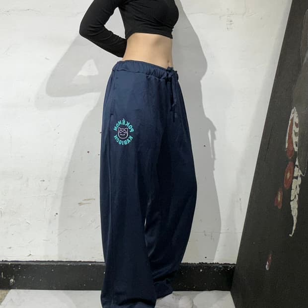 빈티지 네이비 포켓몬 데드스탁 잠만보 와이드 트레이닝 추리닝 팬츠 