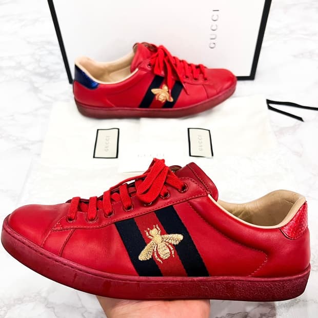 [UK8] 구찌 에이스 꿀벌 스니커즈 레드