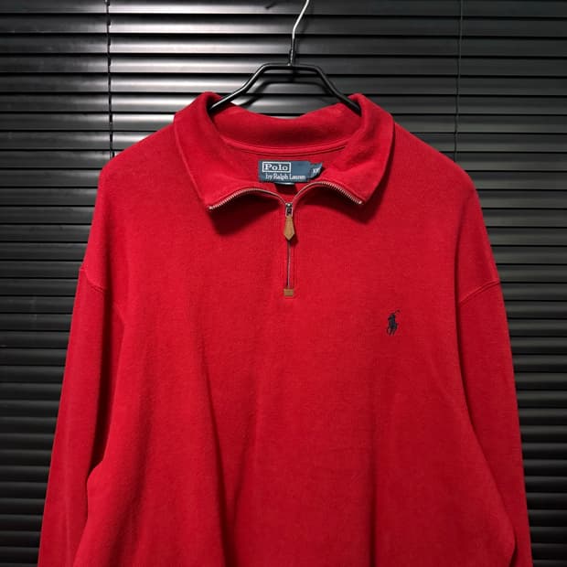 폴로 랄프로렌 레드 빨강 반집업 니트 2XL XXL 110 큰옷 긴팔