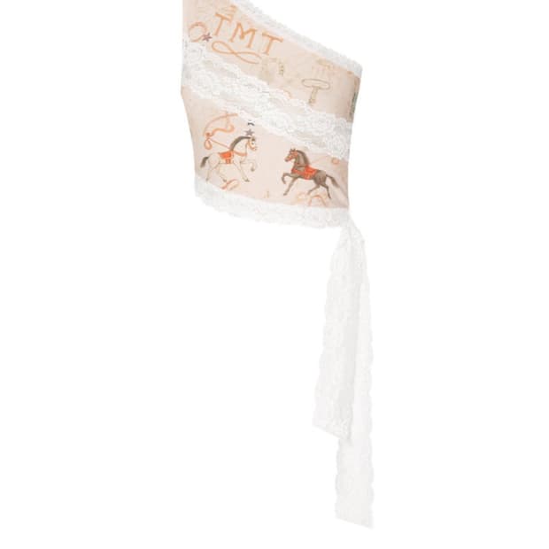 투머치택스 LACE PANEL ONE SHOULDER TOP (BEIGE