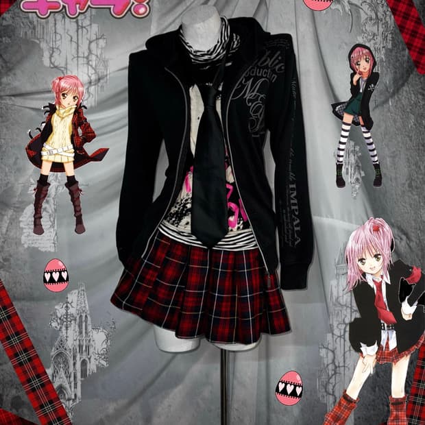 캐캐체 아무깔 펑크 디그딥 레드체크 코디세트 