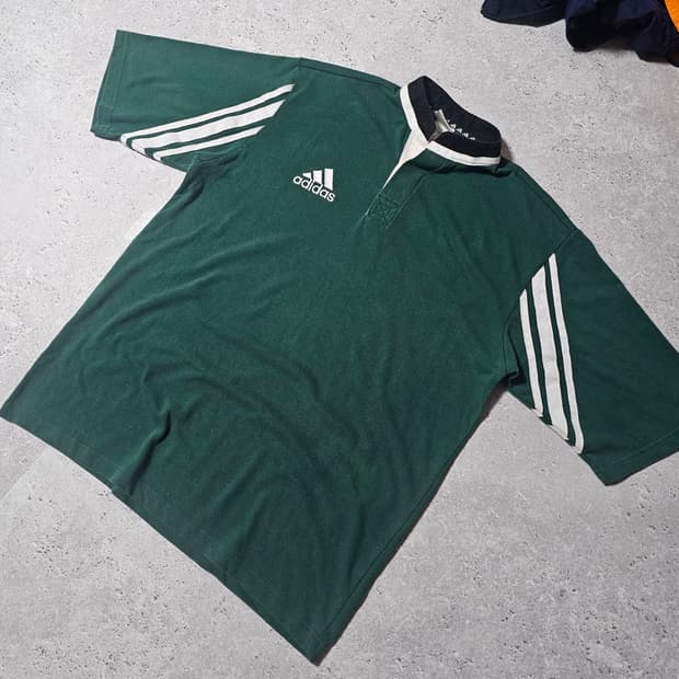 2XL 아디다스 90s 올드스쿨 딥그린 배색 카라티 오버핏 코르티스맛