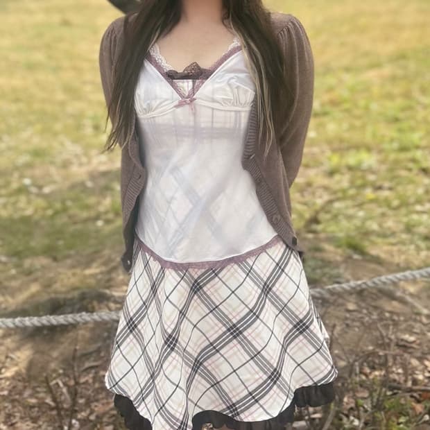 전남친 토스트깔) 보라+아이보리 빈티지 레이스 슬립 나시