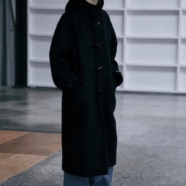 [UNISEX] 울 후드 더플 코트 (블랙)