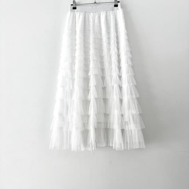Tiered flare can can skirt / white