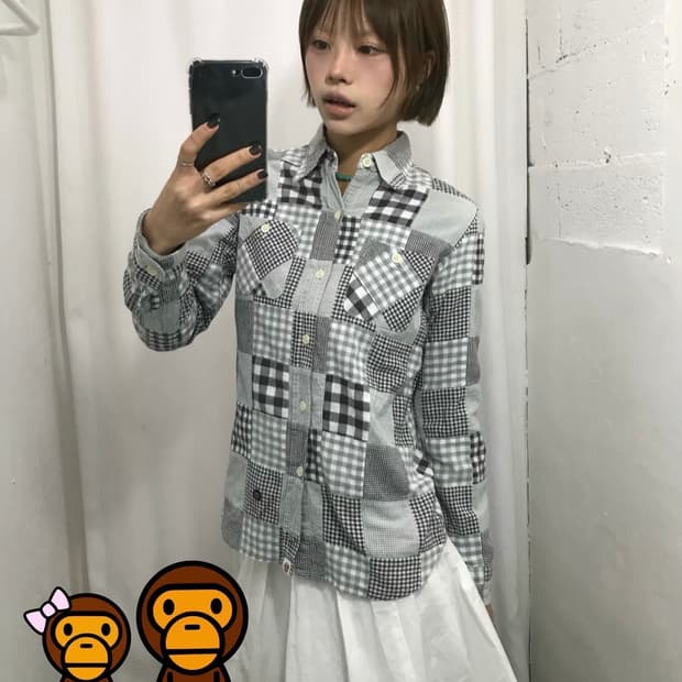 🐵베이프 베이비 마일로 패치 워크 체크 셔츠 🐵