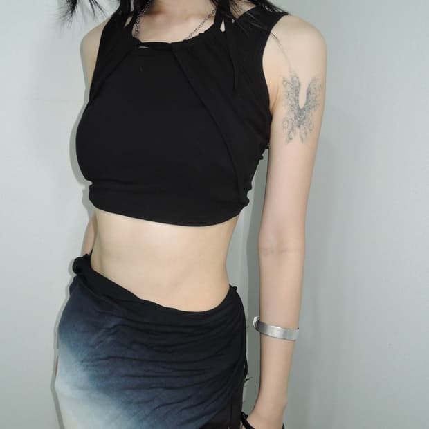 Halter Strap Layered Crop Tank Top