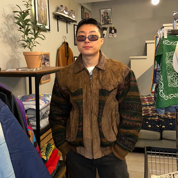 90’s Japanese Cow-suede aztec knit JK