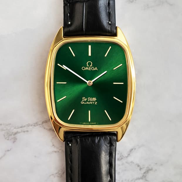 정품 오메가 드빌 쿼츠 그린 금장 빈티지 시계