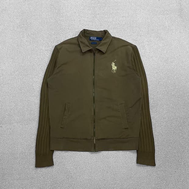 폴로 랄프로렌 빅포니 올리브 그린색 더블 니트 코튼 트윌 자켓
