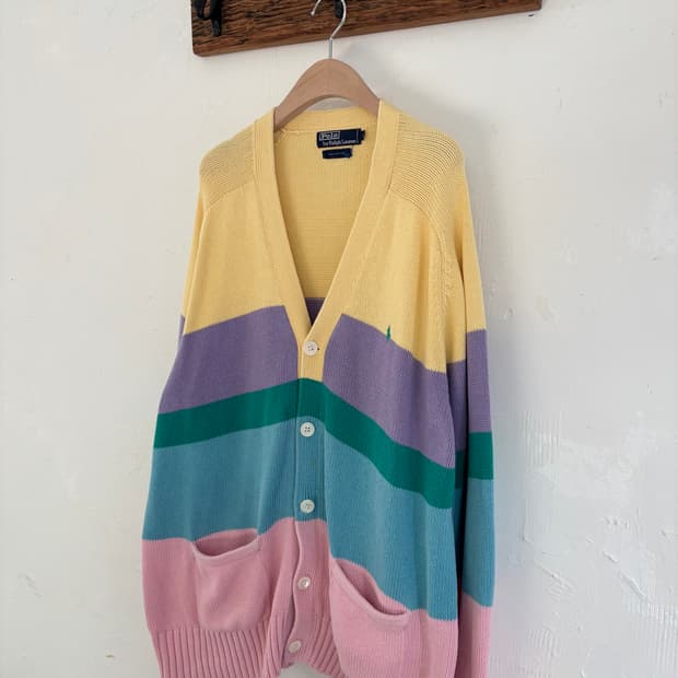 Polo 폴로 랄프로렌 00‘s 배색 단가라 코튼 브이넥 가디건