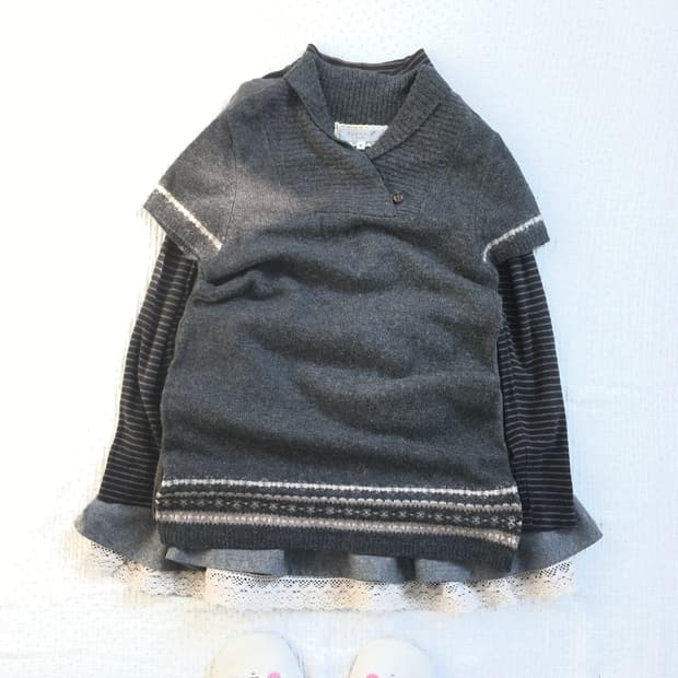 JPN/ 회색 니트 레이어드 레이어드반팔니트 모리걸반팔니트 레이어드반팔