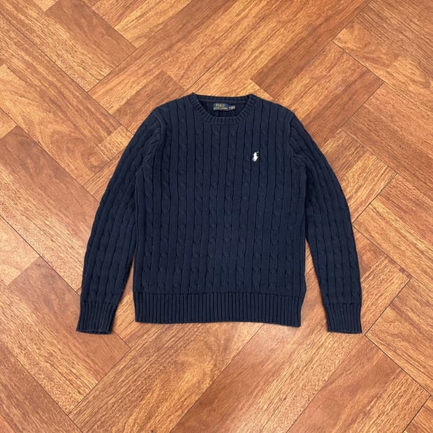 여성 폴로 네이비 케이블 니트