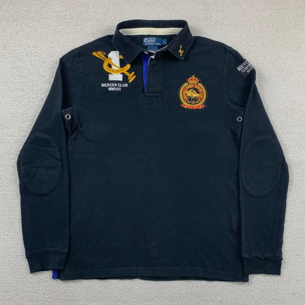 폴로 랄프로렌 머서클럽 자수로고 럭비 티셔츠 블랙