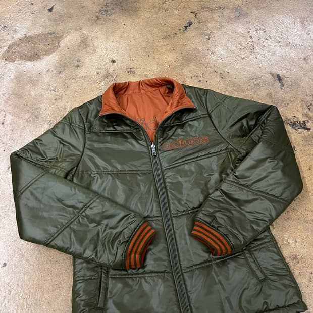 아디다스 양면 리버시블 카키 오렌지 브라운 경량 얇패딩 