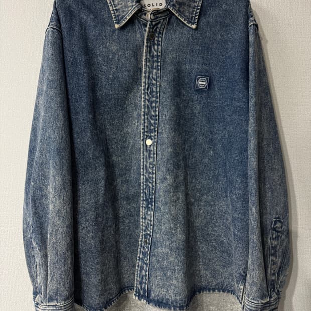 [50] 솔리드옴므 백로고 워싱 데님셔츠 자켓 블루