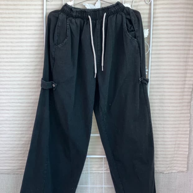 빈티지 블랙 사이드버튼 와이드 팬츠 y2k 스트릿 갸루 펑키477  