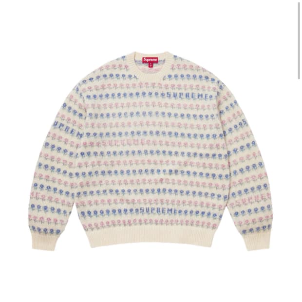 구매) 슈프림 플라워 메탈릭 스웨터 아이보리