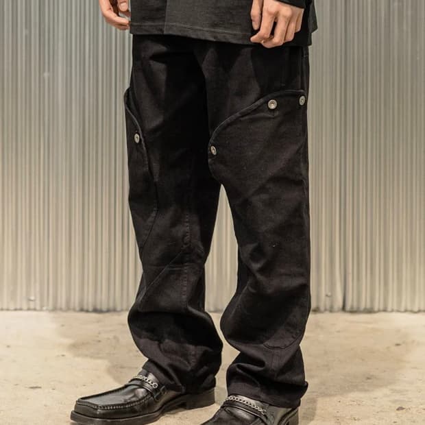 매스노운 button shield pants black