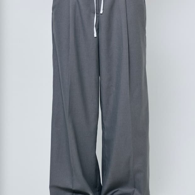 김미더영 레이어드 포멀 팬츠 그레이 와이드 슬랙스 스트라이프