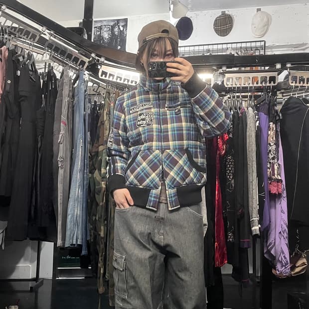 체크 투웨이 패딩