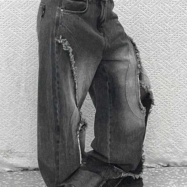 켄 스튜디오 그런지 아메카지 절개라인 흑청 데님 팬츠 XL C07076