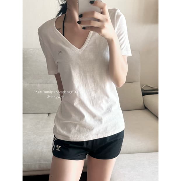 라코스테 일본 올 화이트 V넥 반팔