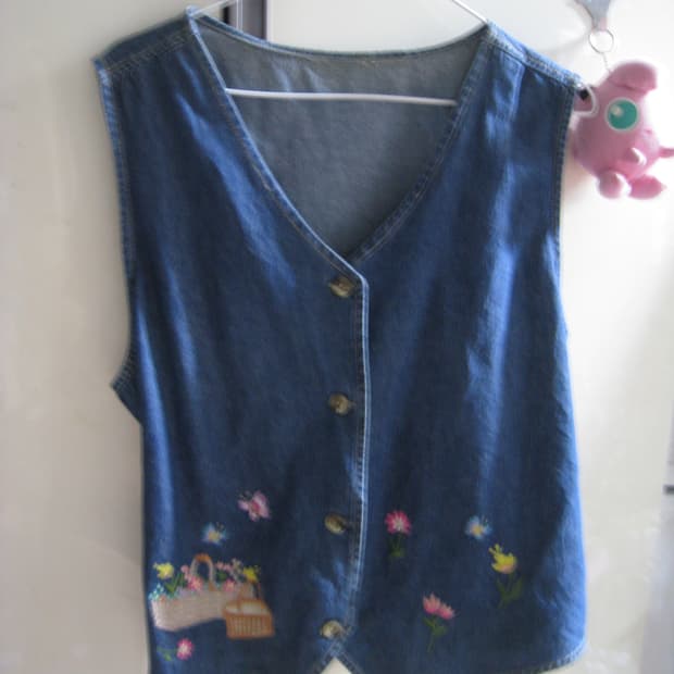 모리걸 플라워 자수 청베스트