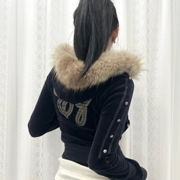 에고이스트 벨벳 퍼 후드집업 y2k갸루