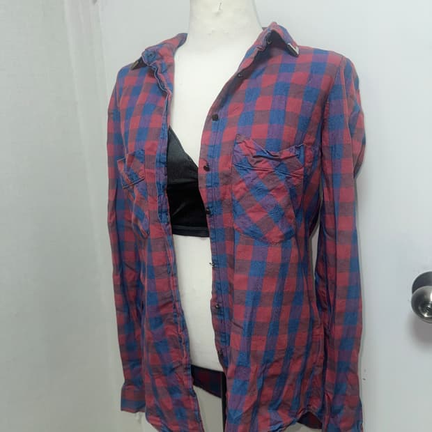 빈티지 핑크와인 해골 체크셔츠