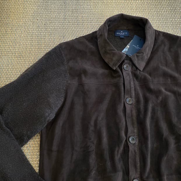 Hackett London 최고급 스웨이드 레더 메리노울 샤켓 자켓