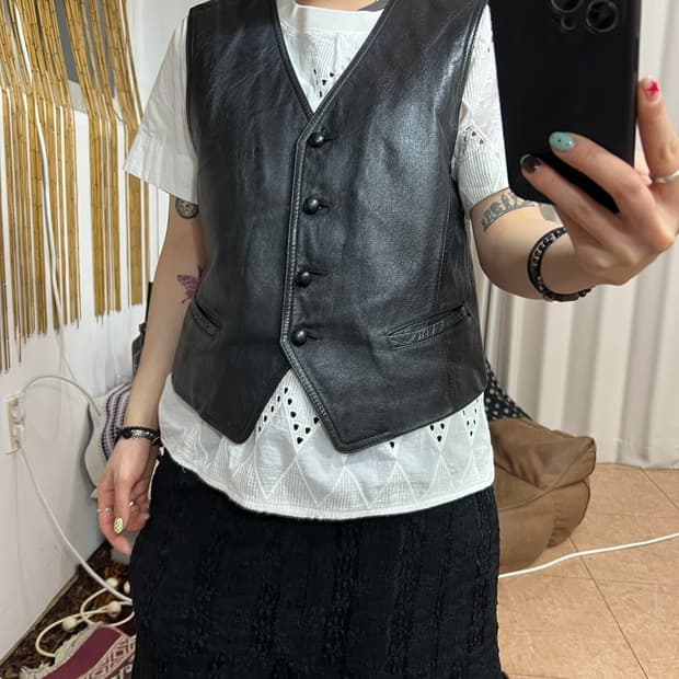 빈티지 소가죽 레더 베스트 자켓 