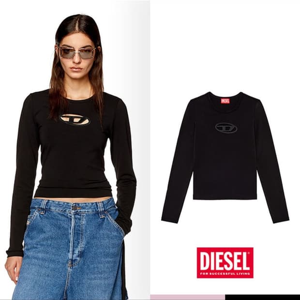 디젤 컷아웃 로고 긴팔 티셔츠 슬리브