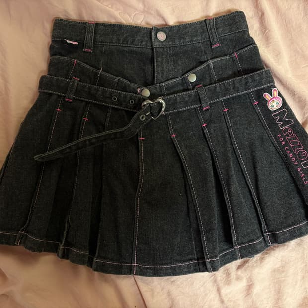 메조피아노 핑크 스티치 데님 플리츠 스커트 속치마O