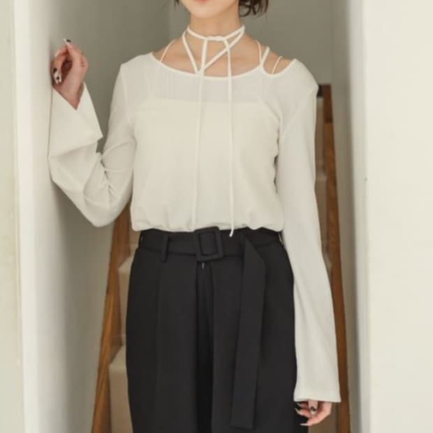 raffime Flared Sleeve Choker Tops