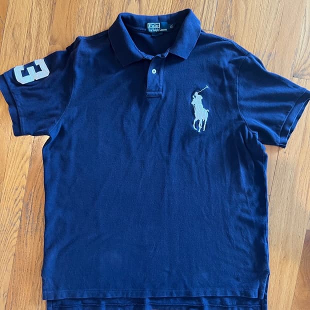 폴로 랄프로렌 빅포니 반팔 카라티 네이비 화이트