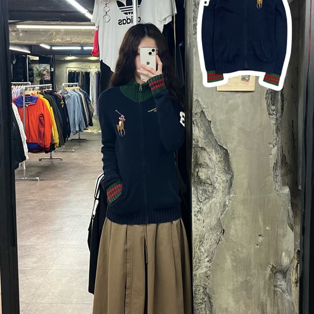 폴로 랄프로렌 빅포니 배색 니트 집업 네이비 키즈 L #csz2184 