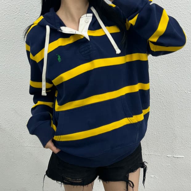 폴로 랄프로렌 그린포니 옐로우배색 네이비 후드 L