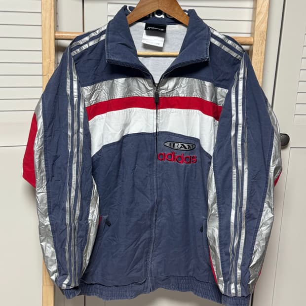 L 아디다스 삼선 실버 레이싱 코튼 빅로고 자켓