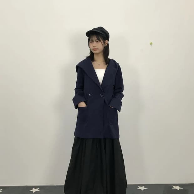 Lune Moire Navy Hood Coat