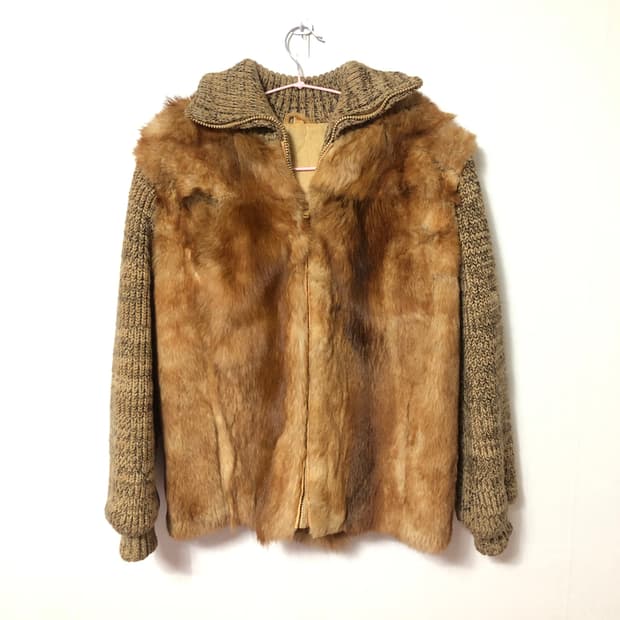 Brown Fur Detail Kintted Zip-up 