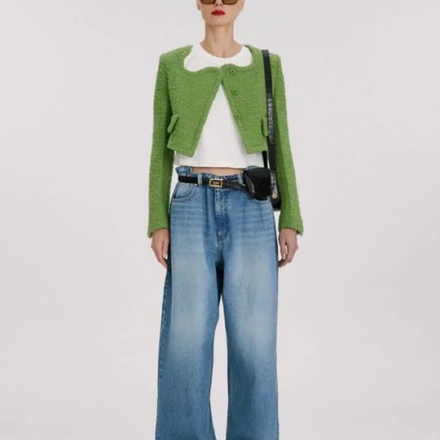 렉토 시그니처 부클 트위드자켓 그린 M