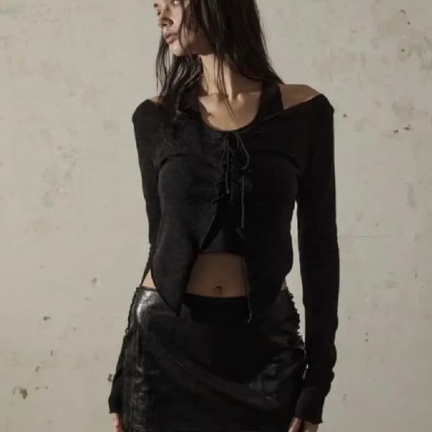 보헤미안서울 스티치 레더 스커트 블랙 M