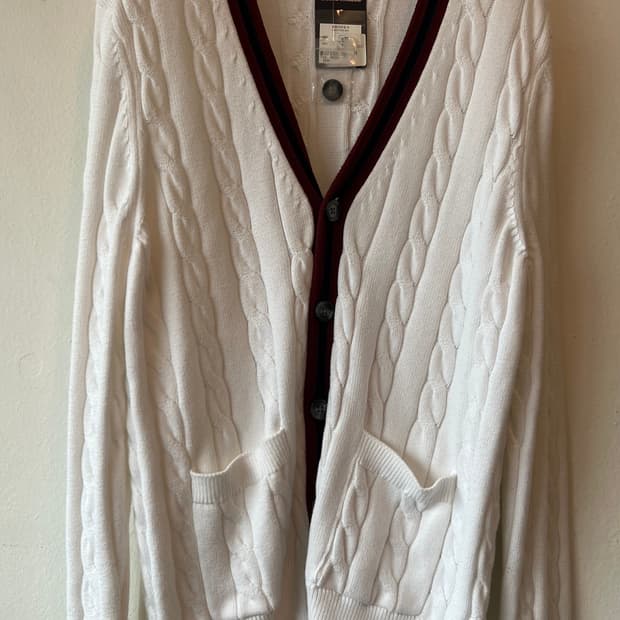 새상품) 브룩스브라더스 남성 아이보리 케이블브이넥가디건 