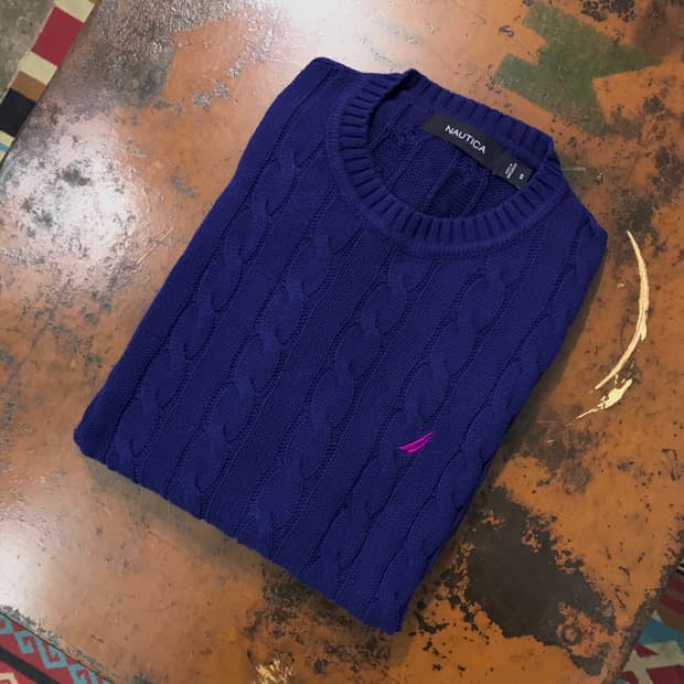 노티카 딥 블루 코튼 케이블 니트 남성 102 여성 루즈핏