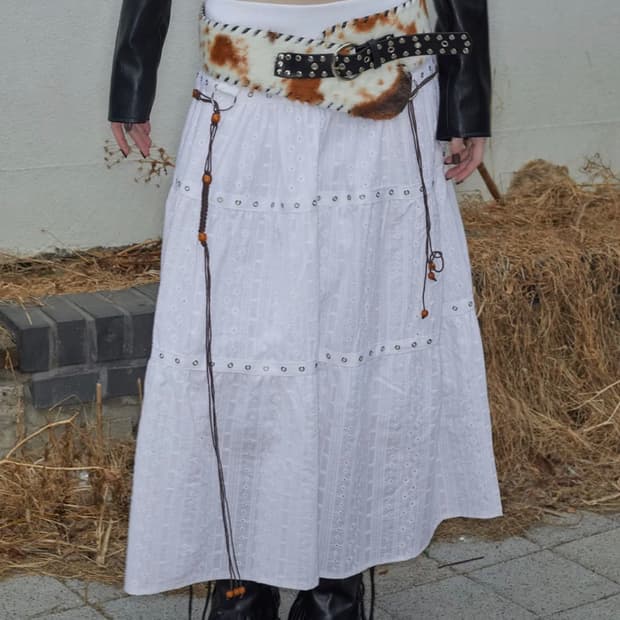 (실물O) Tiered Eyelet Maxi Skirt 낫노잉 스커트