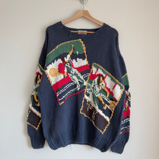 90's 제이프레스(J.PRESS) 핸드메이드 코튼 니트(반도 라이센스)