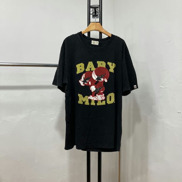 베이프 베이비 마일로 스트릿 프린팅 블랙 반팔 티셔츠
