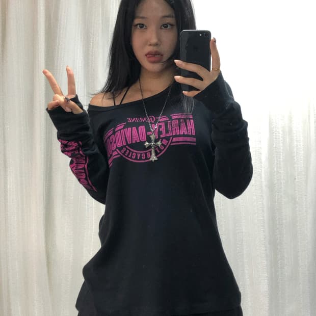 할리데이비슨 블랙 핑크 워머 롱 슬리브